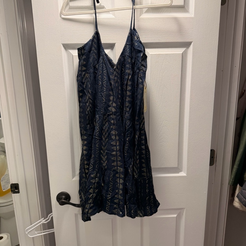 Elan Navy Blue Metallic Mini Dress